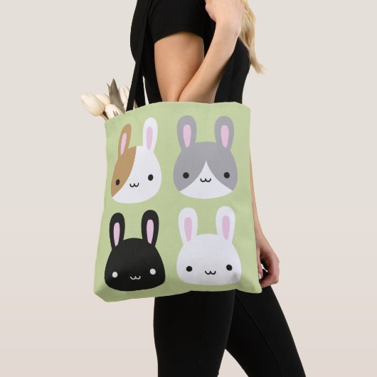 Tote Bag Lapins de Kawaii Bunny réversible (De près)