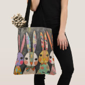 Tote Bag Lapins de Pâques fantaisistes en patchwork (De près)