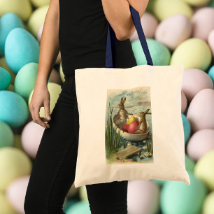 Tote Bag Lapins de Pâques vintage dans un bateau avec des œ
