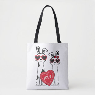Tote Bag Lapins mignons portant des lunettes en forme de cœ