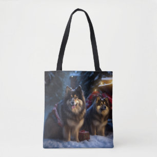Tote Bag Lapphund finlandais Traîneau enneigé Décor de Noël