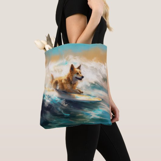 Tote Bag Lapphund Plage Finlandaise Plage Surf Peinture (De près)