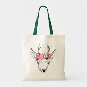 Tote Bag L'aquarelle fleurit des cerfs communs