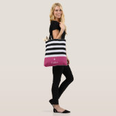 Tote Bag Large Black Horizontal Stripes Dark Rose Nom Faisy (Sur le modèle)
