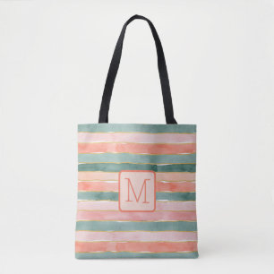 Tote Bag Larges Rayures Aquarelle Bloc de Couleur Monogramm