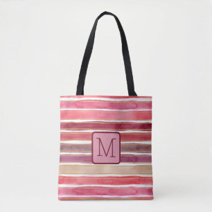 Tote Bag Larges Rayures Aquarelle Bloc de Couleur Monogramm