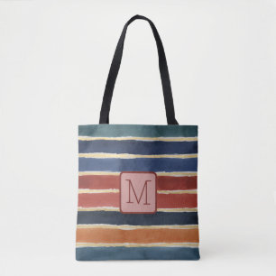 Tote Bag Larges Rayures Aquarelle Bloc de Couleur Monogramm