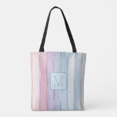 Tote Bag Larges Rayures Verticales Bleu Bloc de Couleur Mon (Dos)