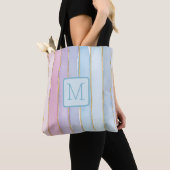 Tote Bag Larges Rayures Verticales Bleu Bloc de Couleur Mon (De près)