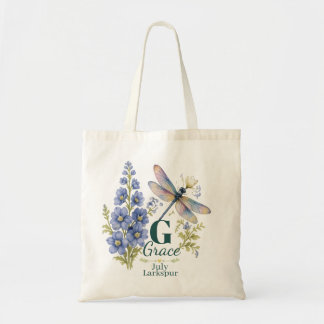 Tote Bag Larkspur Fleur de Naissance de Juillet Dragonfly P