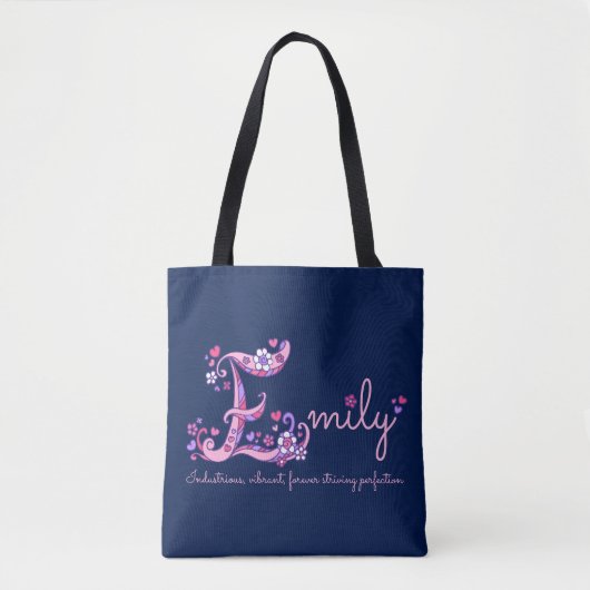Tote Bag L'art de monogramme d'Emily E et la signification (Devant)