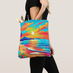 Tote Bag L'art du coucher de soleil sur la plage animé