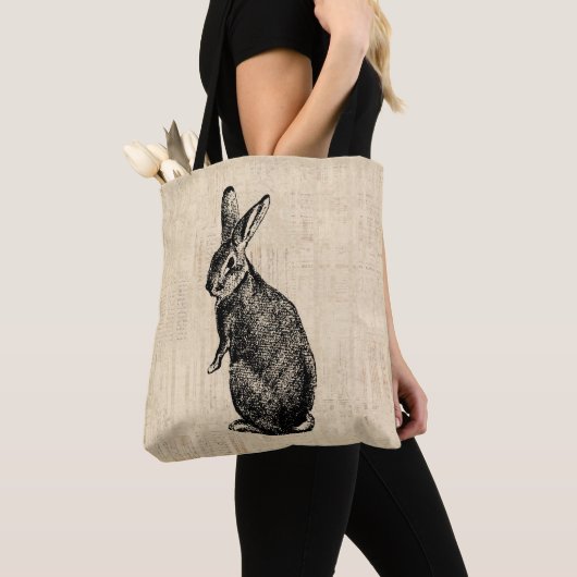 Tote Bag L'art lapin d'antan avec son script (De près)