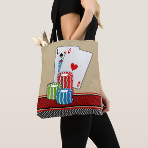 Tote Bag Las Vegas Casino Blackjack Cartes Et Chips Sur Tan