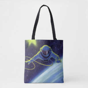 Tote Bag L'astronaute de science-fiction vintage sur une ma