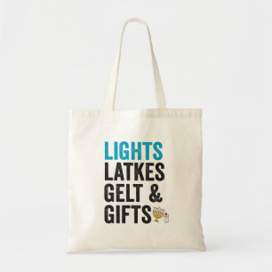 Tote Bag Latkes lumineuses gelt et cadeaux drôle Hanukkah j