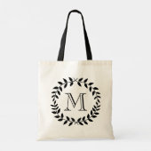Tote Bag Laurel Wreath Green Élégant Moderne Monogrammé (Dos)