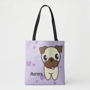 Tote Bag L'aurore à la mode mignonne le carlin Purple Hear