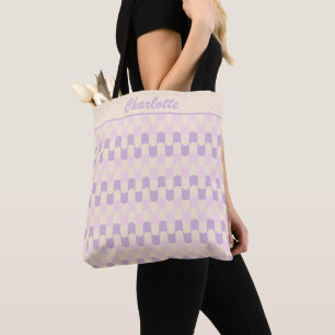Tote Bag Lavage Violet Ondulé Rétro Groovy Personnalisé