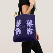 Tote Bag Lavande aux orchidées mauve-clair sur le bleu du (De près)