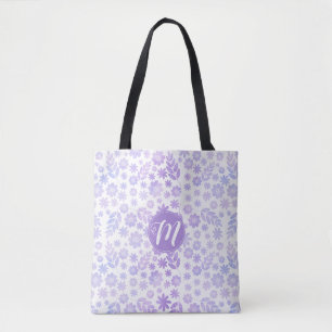 Tote Bag Lavande Dessin à la main Flore et Monogramme