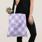 Tote Bag Lavande Plaid Purple mou Fille Nom Monogramme (De près)