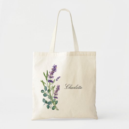Tote Bag Lavande violette eucalyptus fleurs de verdure nom (Devant)