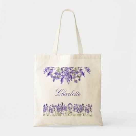 Tote Bag Lavande violette fleurs nom script (Devant)