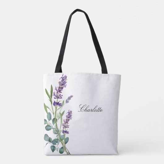 Tote Bag Lavender eucalyptus nom vert script blanc (Dos)