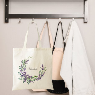 Tote Bag Lavender eucalyptus vert nom floral script