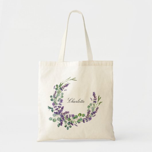 Tote Bag Lavender eucalyptus vert nom floral script (Devant)