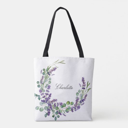 Tote Bag Lavender eucalyptus vert nom floral script (Dos)