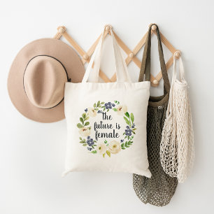 Tote Bag L'avenir est féminin   Citation florale
