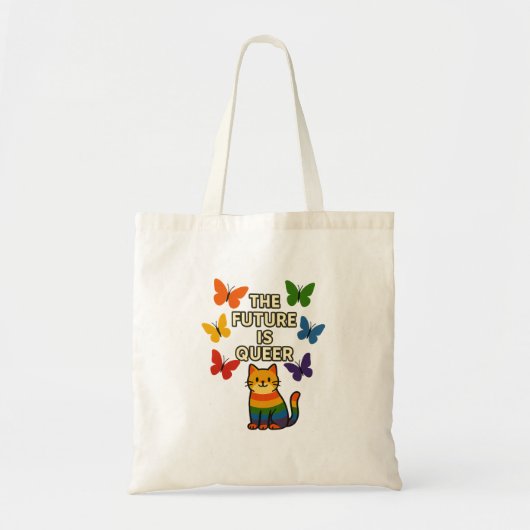 Tote Bag L'Avenir Est Queer - Rainbow Cat & Butterflies (Devant)
