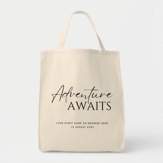 Tote Bag L'aventure attend, personnalisé noir et blanc (Devant)