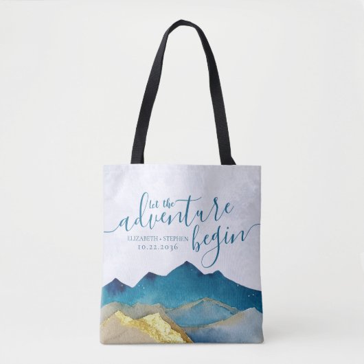 Tote Bag L'aventure commence aquarelle Montagnes Mariage (Devant)