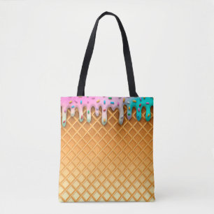 Tote Bag Lavette de crème glacée rose cône avec arroses