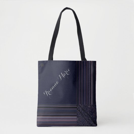 Tote Bag LavishlySur Monogramme Élégant Plum Bleu Pinstripe (Devant)