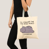 Tote Bag Lazy Funny Hippo Je vais conquérir le monde entier (Devant (produit))