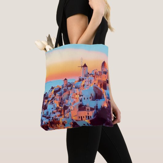 Tote Bag ldp SANTORINI - panorama - par nuit - (De près)