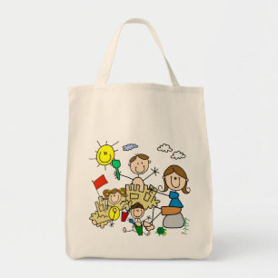 Tote Bag Le bâton figure l'amusement de plage de famille