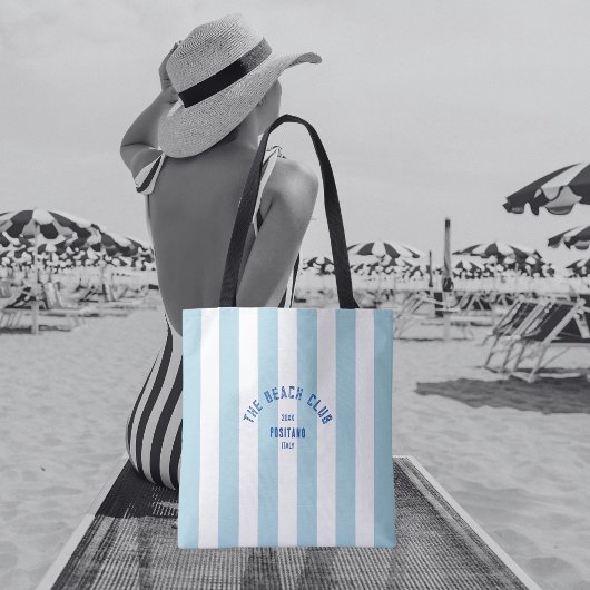 Tote Bag Le Beach Club Crest Blue Cabana Stripe