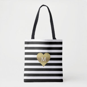 Tote Bag Le blanc moderne de noir d'or barre le coeur