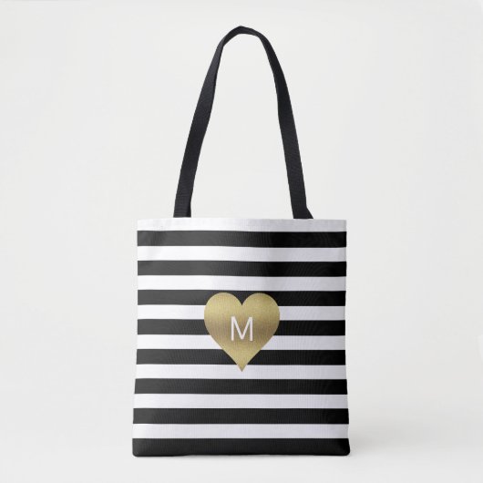 Tote Bag Le blanc moderne de noir d'or barre le coeur (Devant)