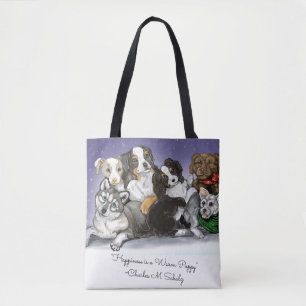 Tote Bag Le bonheur est un Noël chaud aux chiots