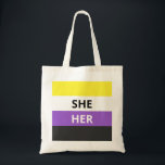 Tote Bag Le budget de l'indicateur non binaire de son Prono<br><div class="desc">Le drapeau non-binaire avec son pronouns :)</div>