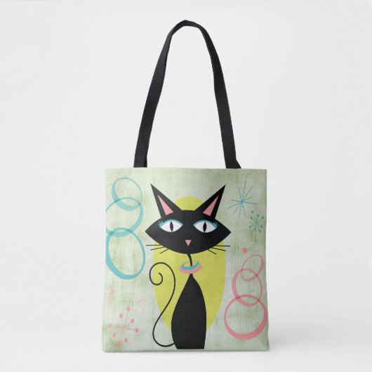Tote Bag Le Chat noir atomique moderne du milieu du siècle (Devant)