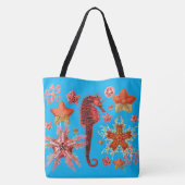 TOTE BAG LE CHEVAL DE MER ROUGE ET LES SAISTAIRES EN AQUA B (Dos)
