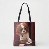 Tote Bag Le chiot joue aux cartes (Devant)