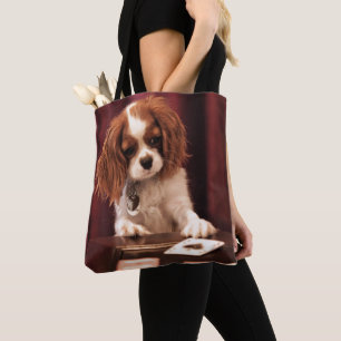 Tote Bag Le chiot joue aux cartes